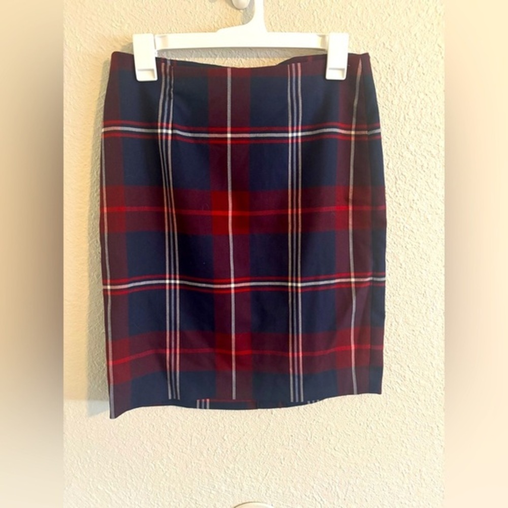 Tommy Hilfiger Navy and Red Plaid Pencil Skirt
